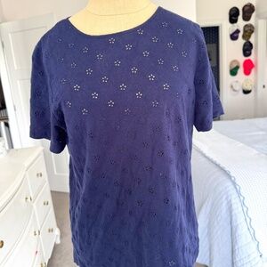 Draper James Eyelet Cotton Top Navy Size S Key Hole Back with tie
